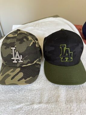 New Era LA Logo Camouflage Caps - Olive Green, Black